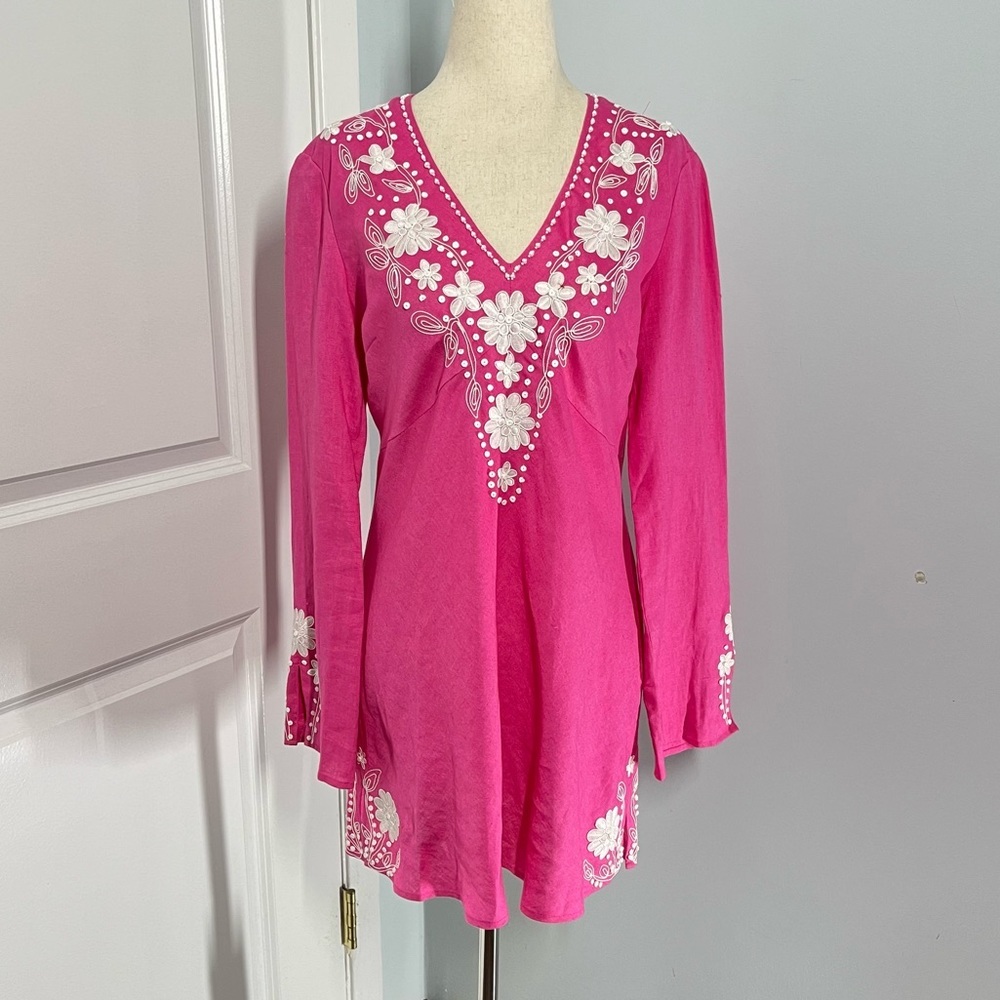 Lafayette 148 100% linen embroidery coverup tunic top size 6 - Picture 1 of 9